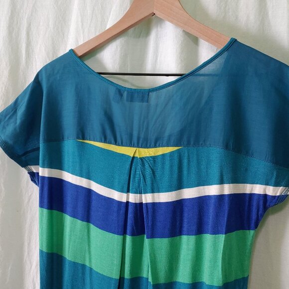 a.n.a t-shirt womens short-sleeve stripes Blue green white Size Small - Picture 3 of 6